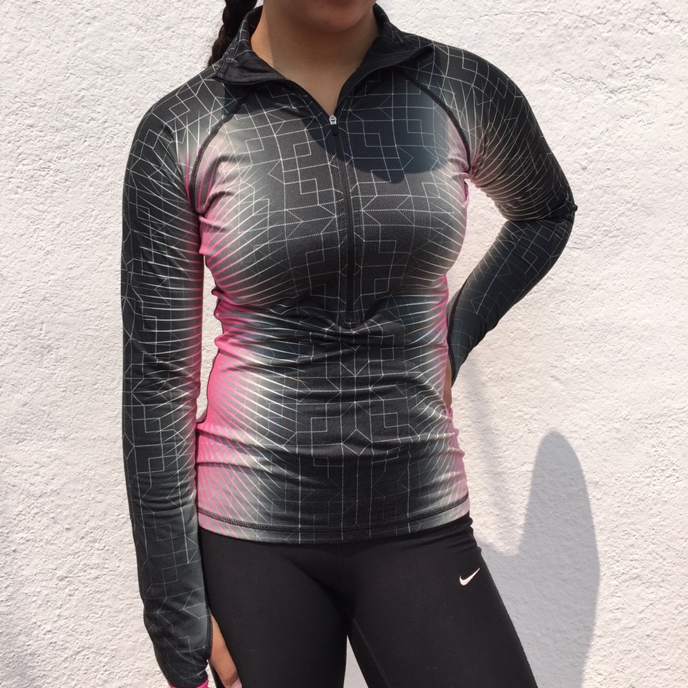 Nike Black & Pink Geometric Zip-Front Women's Jacket